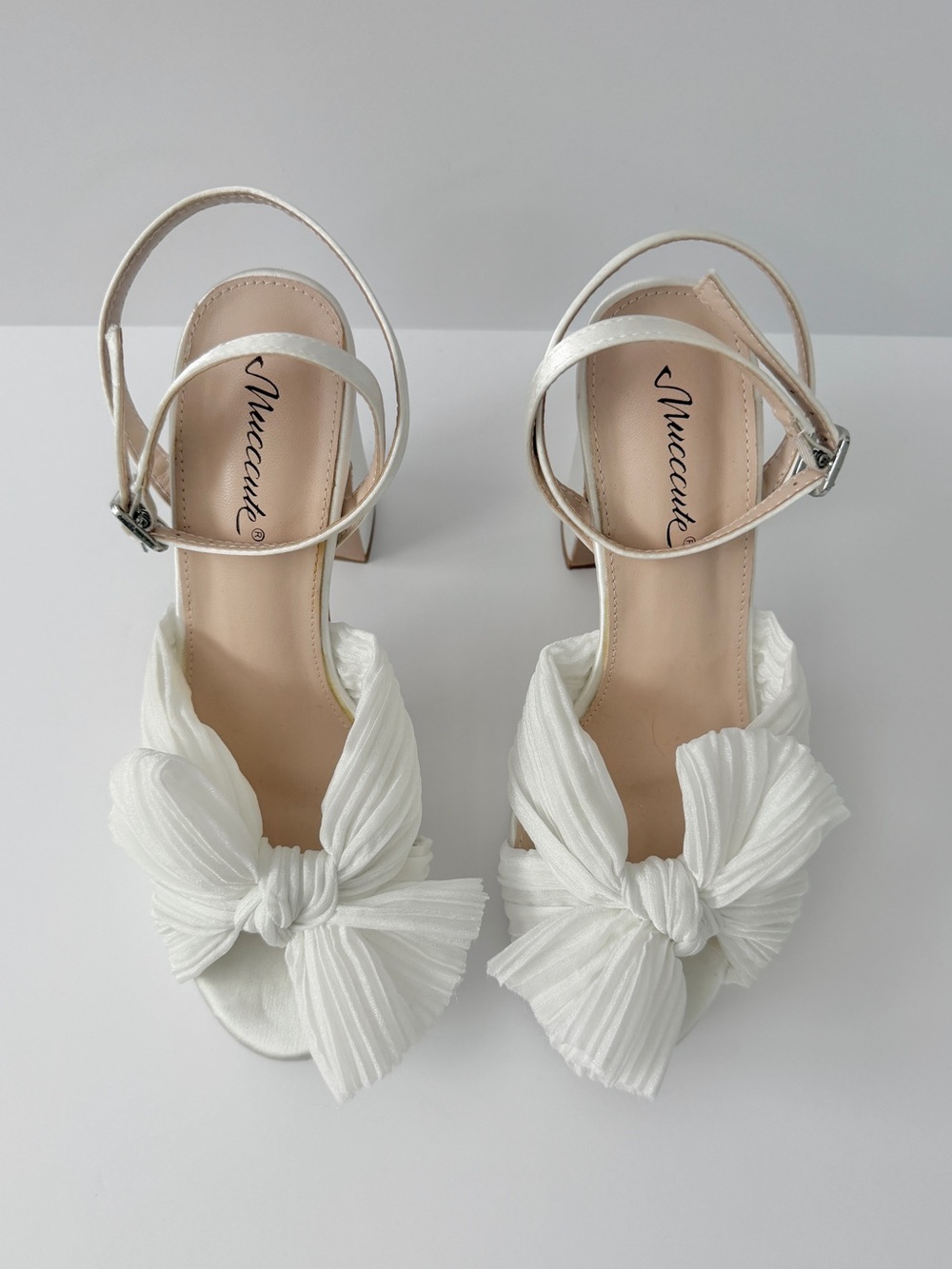 Bridal Open Toe Bow Platform Heels - Picture 7 of 14